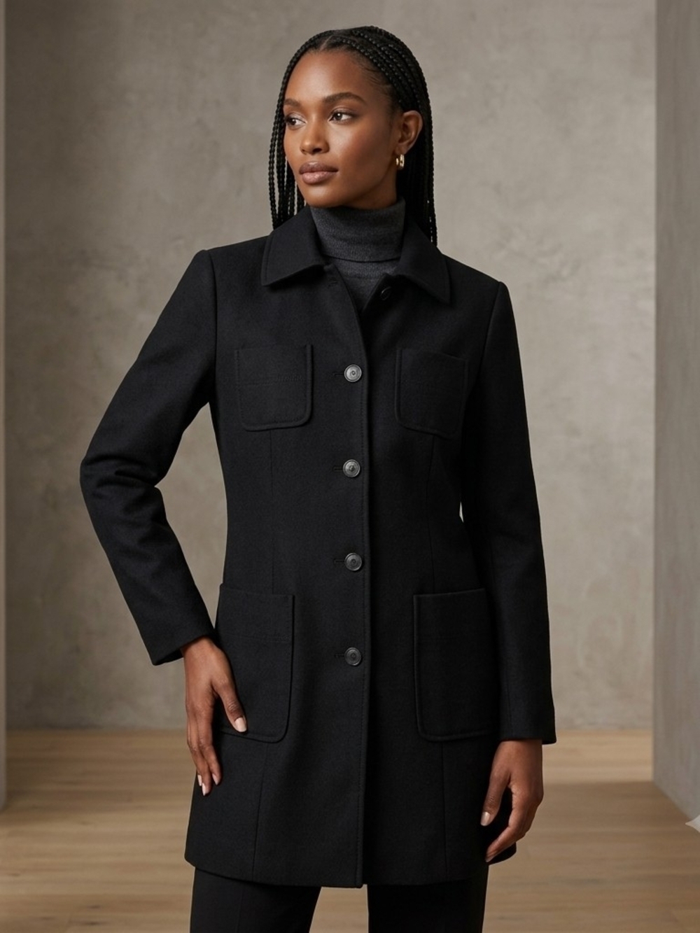 Express Black Wool Button-Up Pea Coat